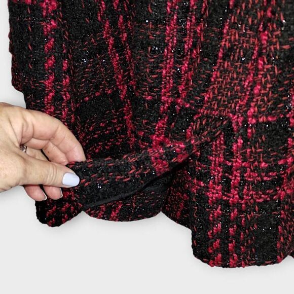 Lane Bryant Tweed Coat Sz 18/20 Black Red Plaid Shimmer Jacket - Picture 11 of 13